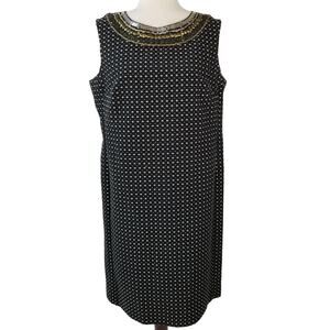 Jones New York Black Cream Gold Copper Silver Sleeveless Dress Nice Size 10